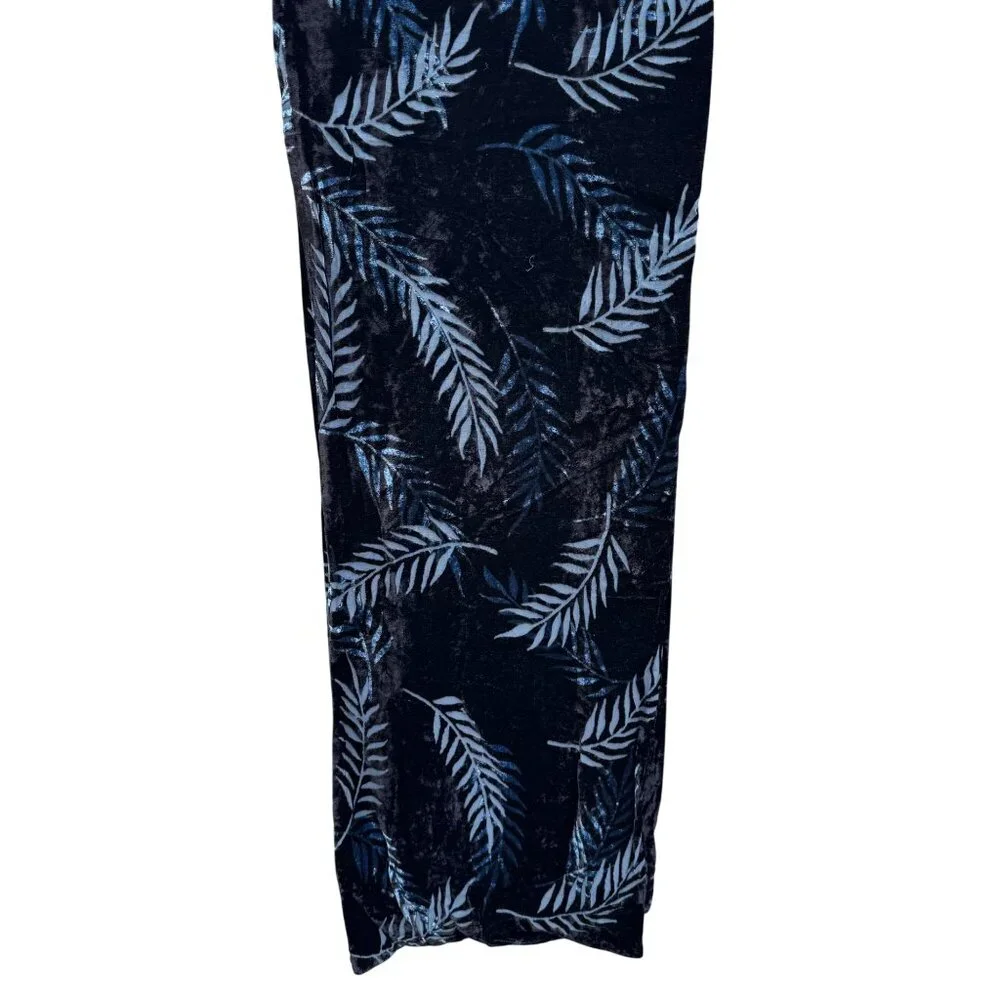 Vintage Y2K Whimsigoth Boho Velvet Burnout Rectangle‎ Scarf Wrap Blue Leaf 10x56